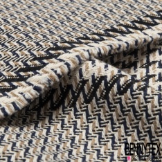 Coupon 3m coton natté carreaux blanc cassé noir alézan