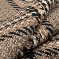 Coupon 3m coton natté rayure verticale noir sable écru