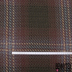 Coupon 3m coton natté carreau olive noir orange écru marron