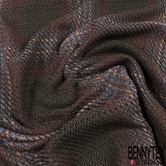 Coupon 3m coton natté carreau olive noir orange écru marron
