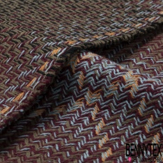 Coupon 3m coton natté carreau olive noir orange écru marron