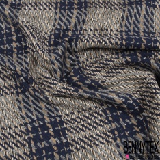 Coupon 3m coton natté grand carreau écossais argent noir écru caramel