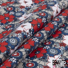 Toile lorraine coton imprimé floral ton chaud vintage seventie's