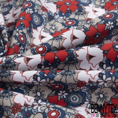 Toile lorraine coton imprimé floral ton chaud vintage seventie's