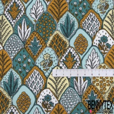 Toile lorraine coton imprimé écaille floral fantaisie ton froid