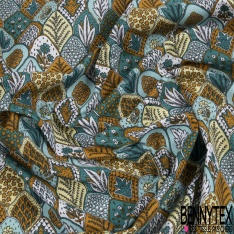 Toile lorraine coton imprimé écaille floral fantaisie ton froid