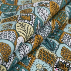Toile lorraine coton imprimé écaille floral fantaisie ton froid