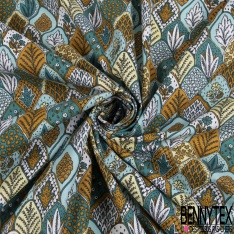 Toile lorraine coton imprimé écaille floral fantaisie ton froid