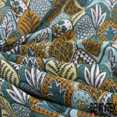 Toile lorraine coton imprimé écaille floral fantaisie ton froid
