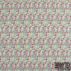 Toile lorraine coton imprimé petite fleur champêtre fond vert de gris pastel