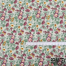 Toile lorraine coton imprimé petite fleur champêtre fond vert de gris pastel