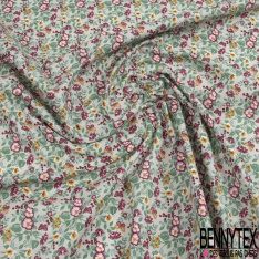 Toile lorraine coton imprimé petite fleur champêtre fond vert de gris pastel