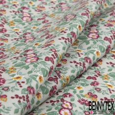 Toile lorraine coton imprimé petite fleur champêtre fond vert de gris pastel