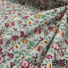Toile lorraine coton imprimé petite fleur champêtre fond vert de gris pastel