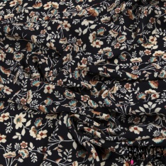 Microfibre imprimé mini fleur blanche noir fond rouge bordeaux