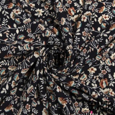 Microfibre imprimé mini fleur blanche noir fond rouge bordeaux