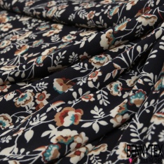 Microfibre imprimé mini fleur blanche noir fond rouge bordeaux
