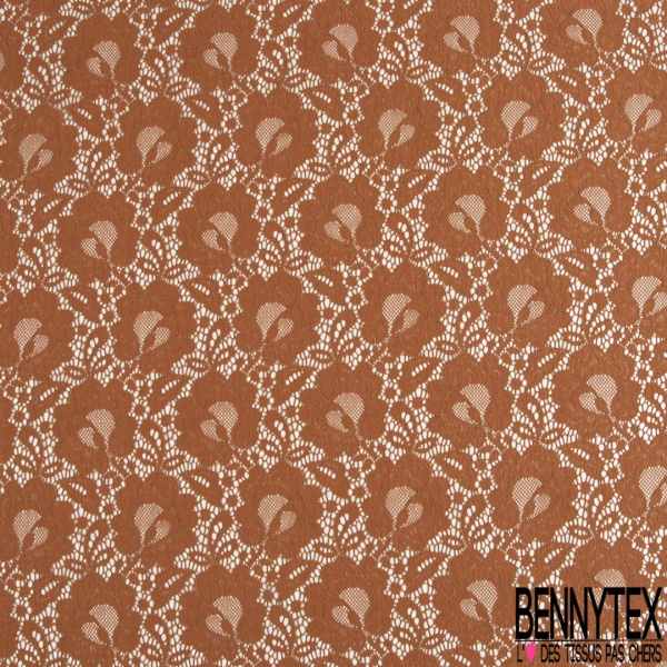 Dentelle polyamide élasthanne floral uni rouge minéral
