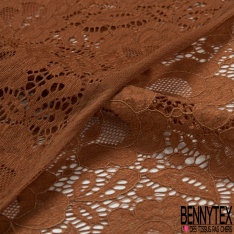 Dentelle polyamide élasthanne floral uni rouge minéral