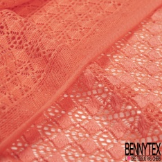 Dentelle polyamide élasthanne losange fantaisie uni orange saumonné