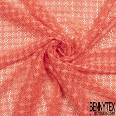 Dentelle polyamide élasthanne losange fantaisie uni orange saumonné