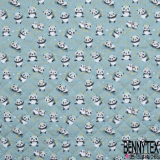 Coton Matelassé imprimé recto petits animaux ton blanc fond or de pépite petit coeur fond or de pépite