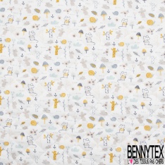 Coton Matelassé imprimé recto panda en indien fond bleu charron verso pois blanc fond bleu charron