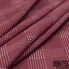 Coupon 3m crêpe polyester rayure fantaisie horizontale ton corail rouge jaune bleu orange flashy blanc