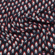 Toile Mayotte viscose imprimé flamme de bougie op de pépite ocre écru fond pétrole