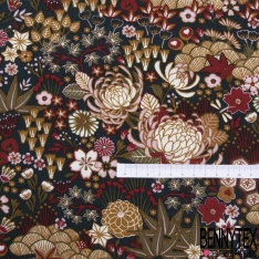 Toile Mayotte viscose imprimé flamme de bougie navy rouge turquoise ocre écru fond indigo