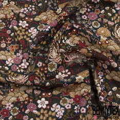Toile Mayotte viscose imprimé flamme de bougie navy rouge turquoise ocre écru fond indigo