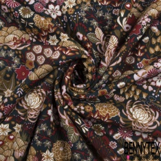 Toile Mayotte viscose imprimé flamme de bougie navy rouge turquoise ocre écru fond indigo