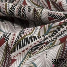 Toile Mayotte viscose imprimé feuillage africain foisonnant ton chaud