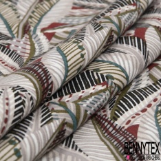 Toile Mayotte viscose imprimé feuillage africain foisonnant ton chaud