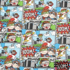 Coton Crétonne imprimé Bande dessinée thème super héros fushia