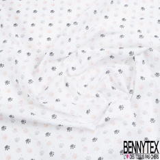Toile lorraine coton imprimé empreinte de chien rose poudré rose dragée gris anthracite souris fond blanc discret