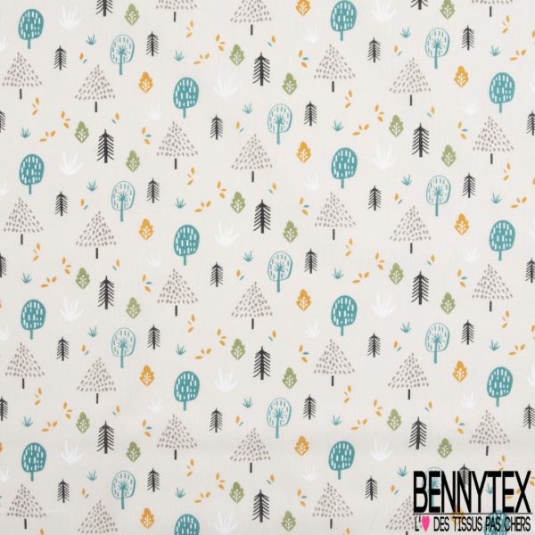 Toile lorraine coton imprimé forêt diverse fantaisie fond mastique