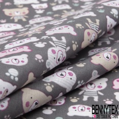 Toile lorraine coton imprimé petit ours en marinière fond marine