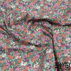 Coton imprimé fleur corail sur tige fantaisie fond lilas