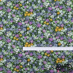 Coton imprimé mini fleur champêtre graphique fond lie de vin