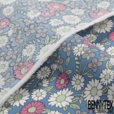 Coton imprimé petite fleur estivale multicolore fond blanc