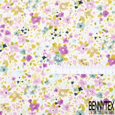 Coton imprimé petite fleur gracieuse ton arc en ciel fond blanc discret