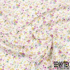 Coton imprimé petite fleur gracieuse ton arc en ciel fond blanc discret