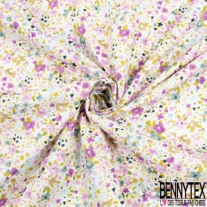 Coton imprimé petite fleur gracieuse ton arc en ciel fond blanc discret