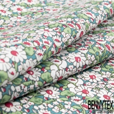 Coton imprimé fleur sauvage blanche fond bleu nuit
