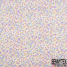 Coton imprimé fleur sauvage blanche fond bleu roi