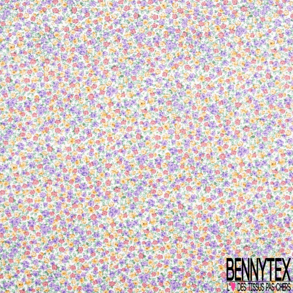 Coton imprimé fleur sauvage blanche fond bleu roi