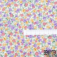 Coton imprimé fleur sauvage blanche fond bleu roi
