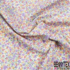 Coton imprimé fleur sauvage blanche fond bleu roi