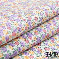 Coton imprimé fleur sauvage blanche fond bleu roi